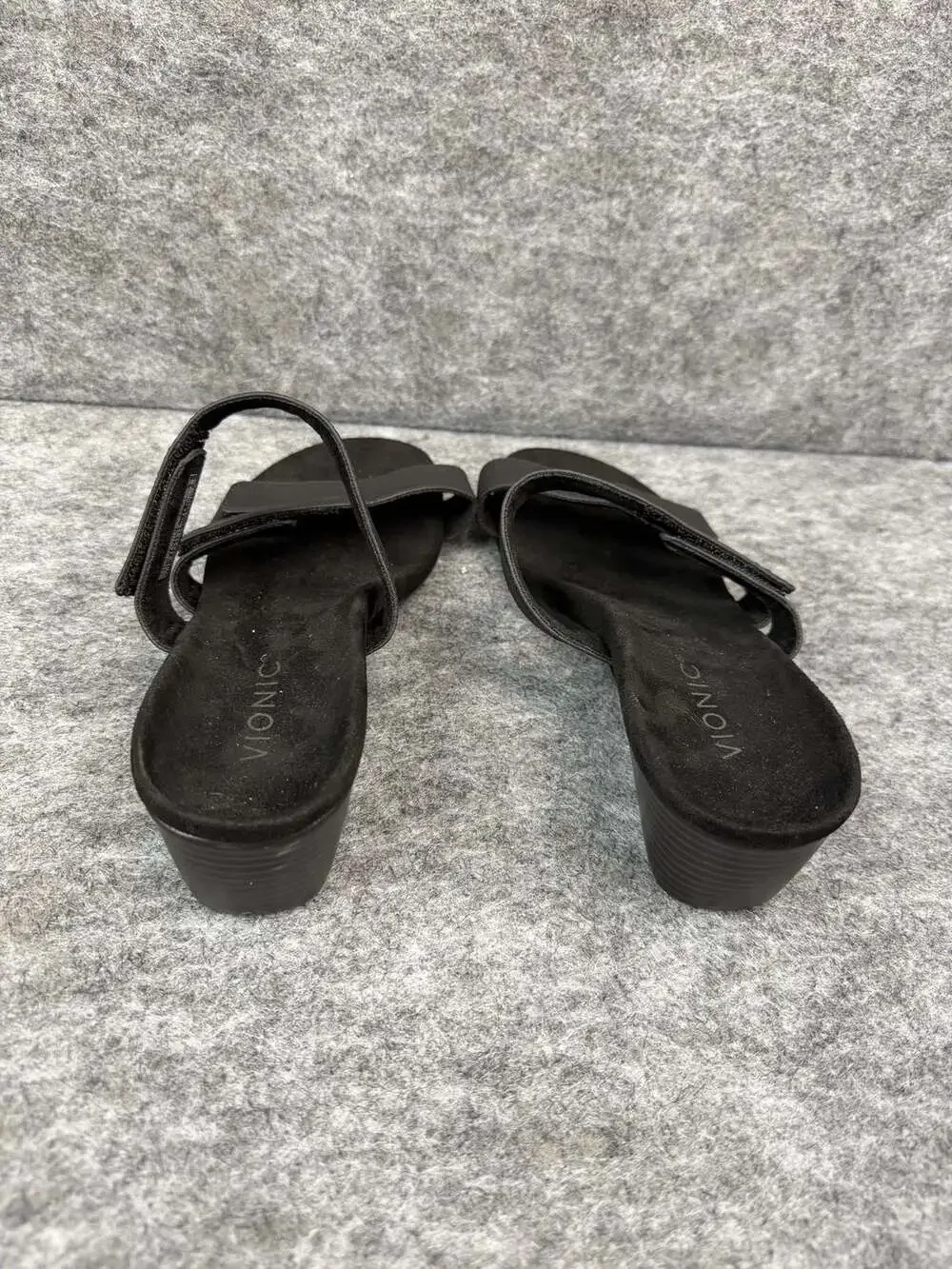 Vionic Black Slide Wedge Sandals Size 10 Adjustable Straps